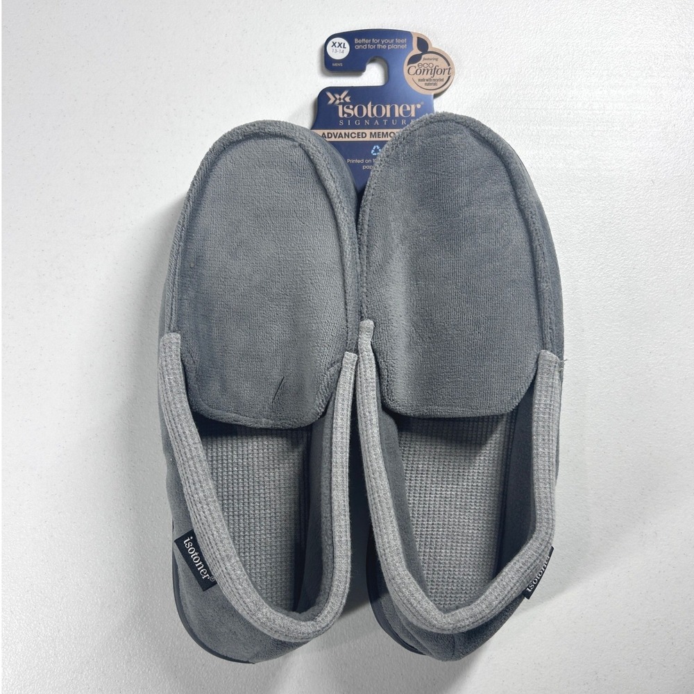 Isotoner Mens Slippers XXL‎ Advanced Memory Foam Ash Gray Indoor Comfort NEW